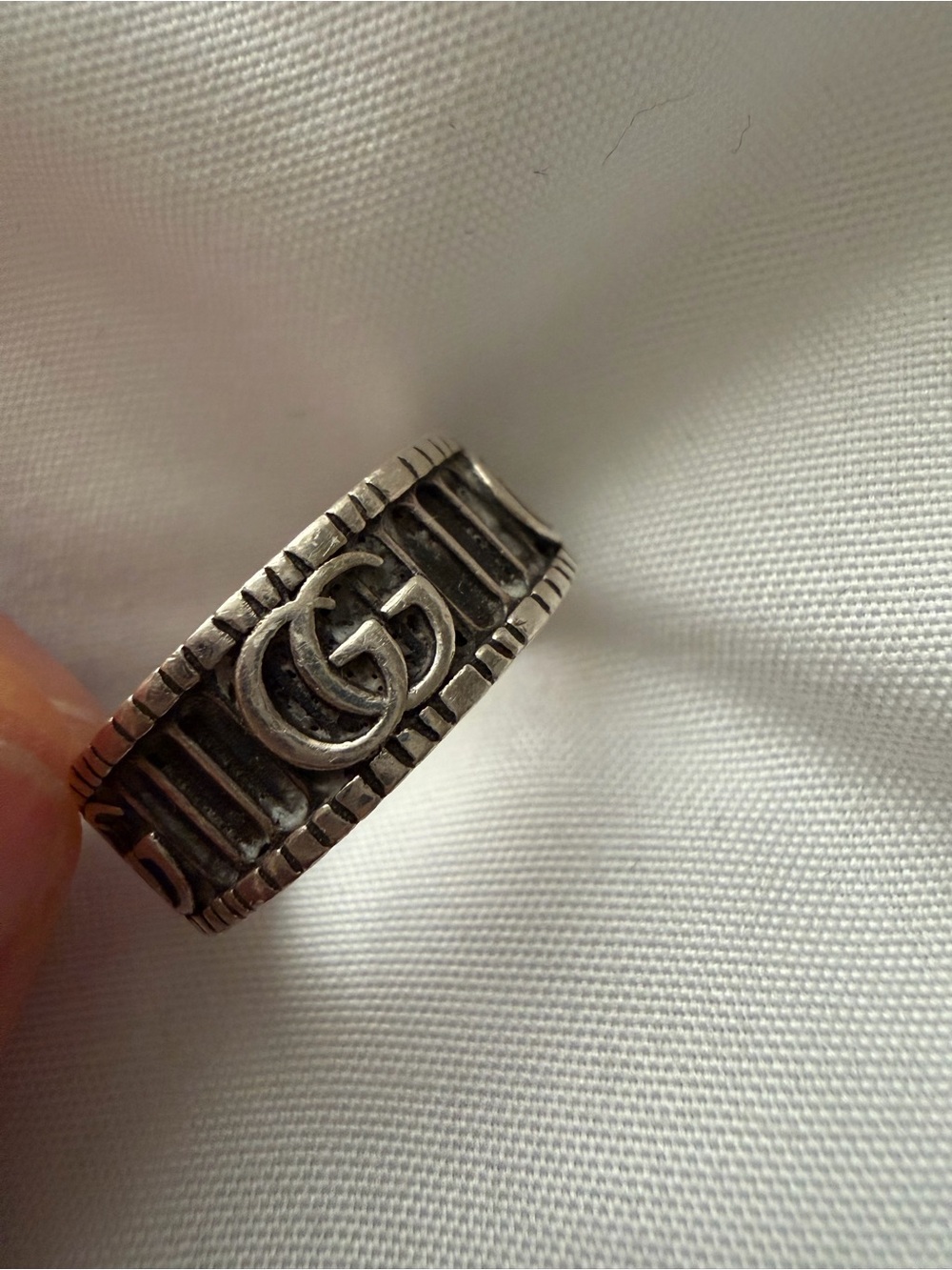 Gucci Silver-Tone Interlocking G Unisex Band Ring Size 11